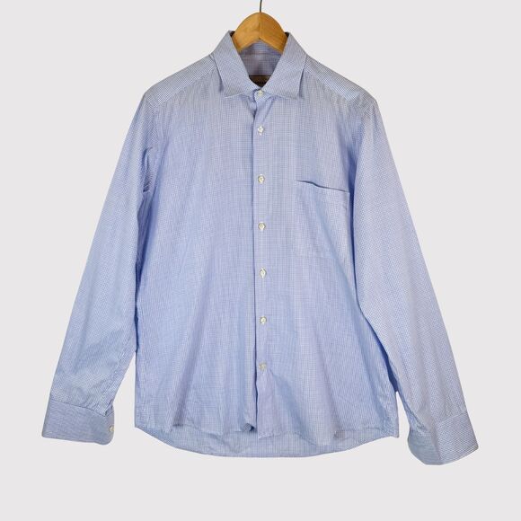 Ordean Mens Button Up Shirt Blue Plaid Oxford Long Sleeve Preppy Designer Medium - Picture 1 of 9